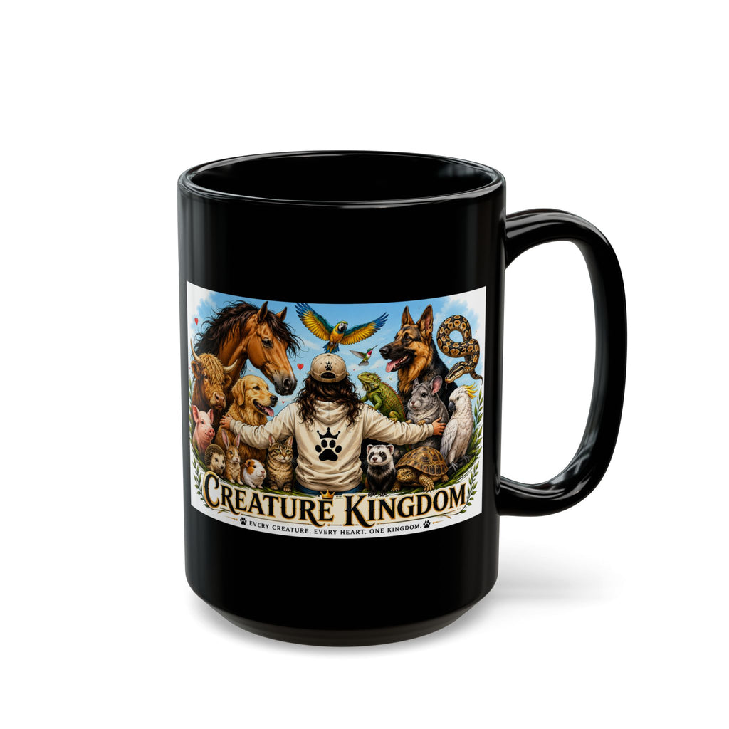 Creature Kingdom Black Mug — Animal Lover Coffee Cup (11oz/15oz)