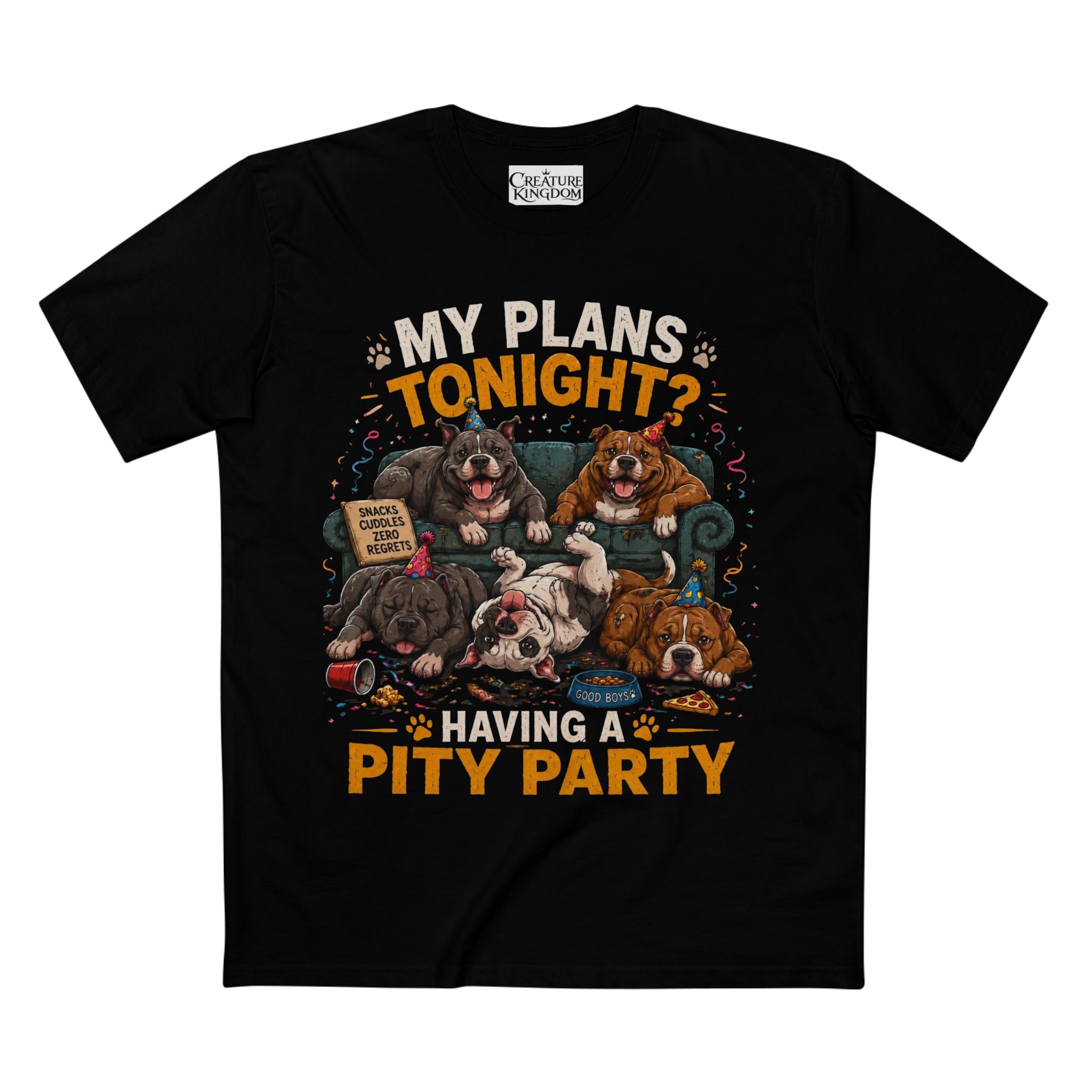 Creature Kingdom "My Plans Tonight? Having a PITY Party!" Pitbull Tee
