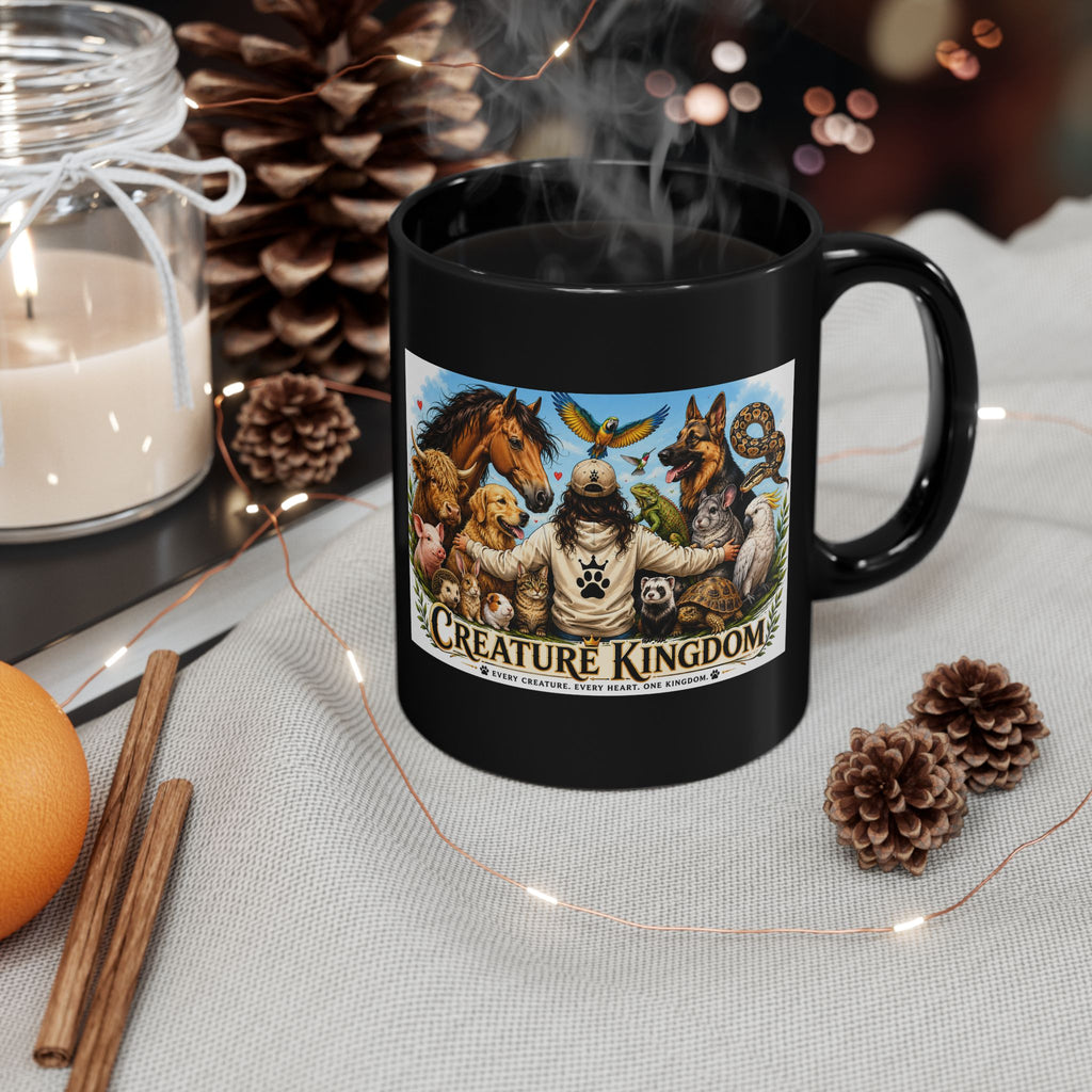 Creature Kingdom Black Mug — Animal Lover Coffee Cup (11oz/15oz)