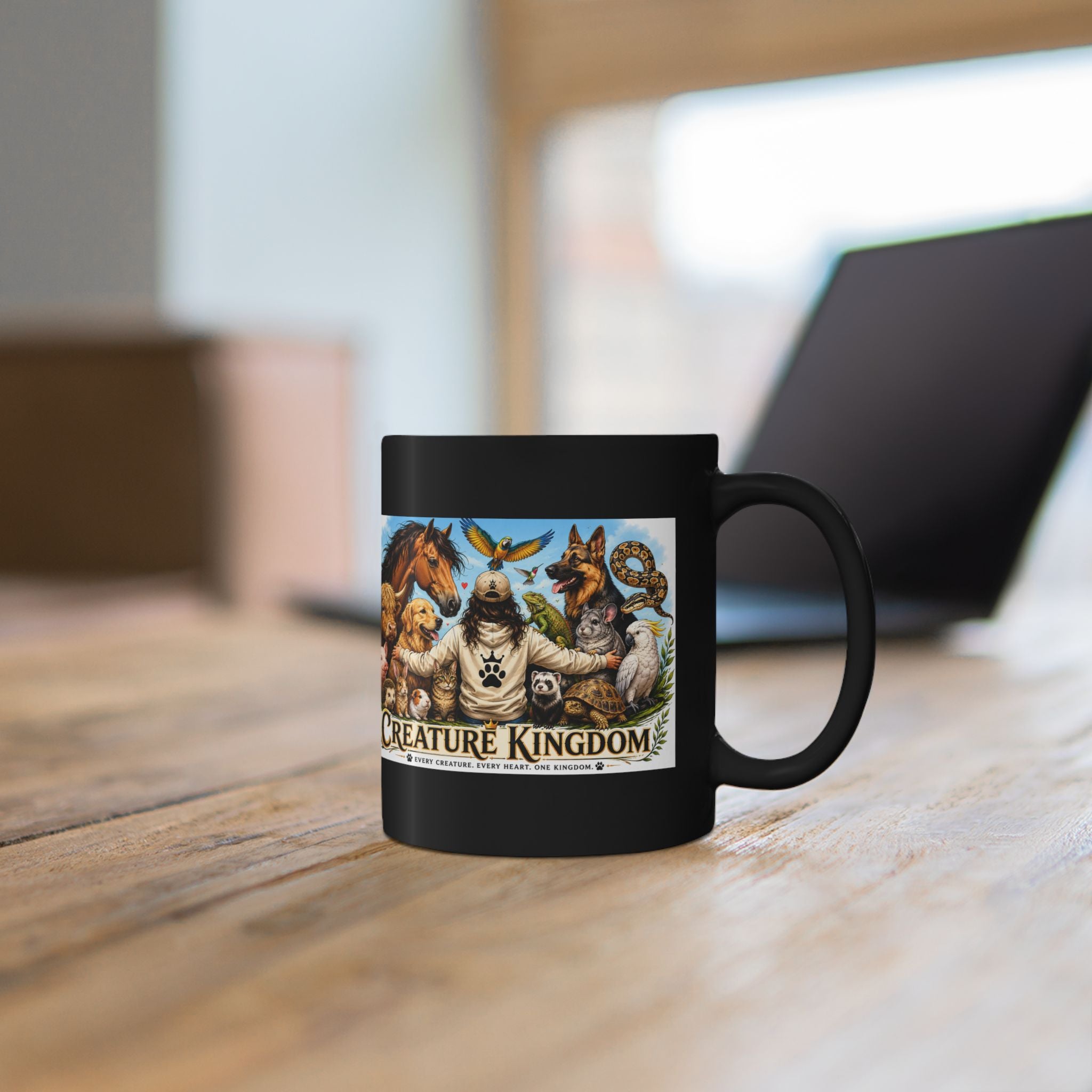 Creature Kingdom Black Mug — Animal Lover Coffee Cup (11oz/15oz)