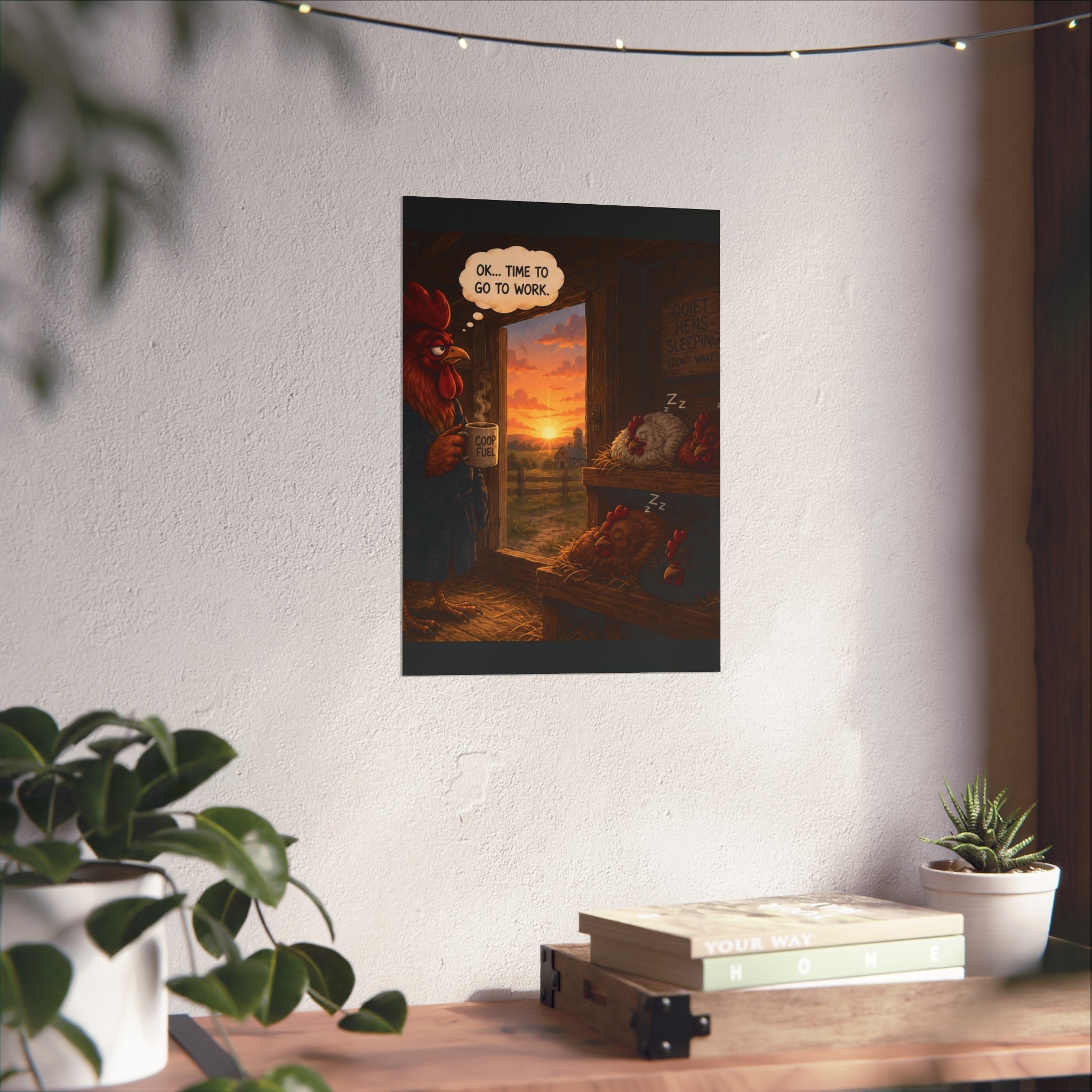 Creature Kingdom "Ok... Time to Go to Work" Farmhouse Rooster Fine Art Poster